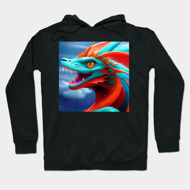 Crazy Happy Cyan and Orange Dragon Hoodie by dragynrain